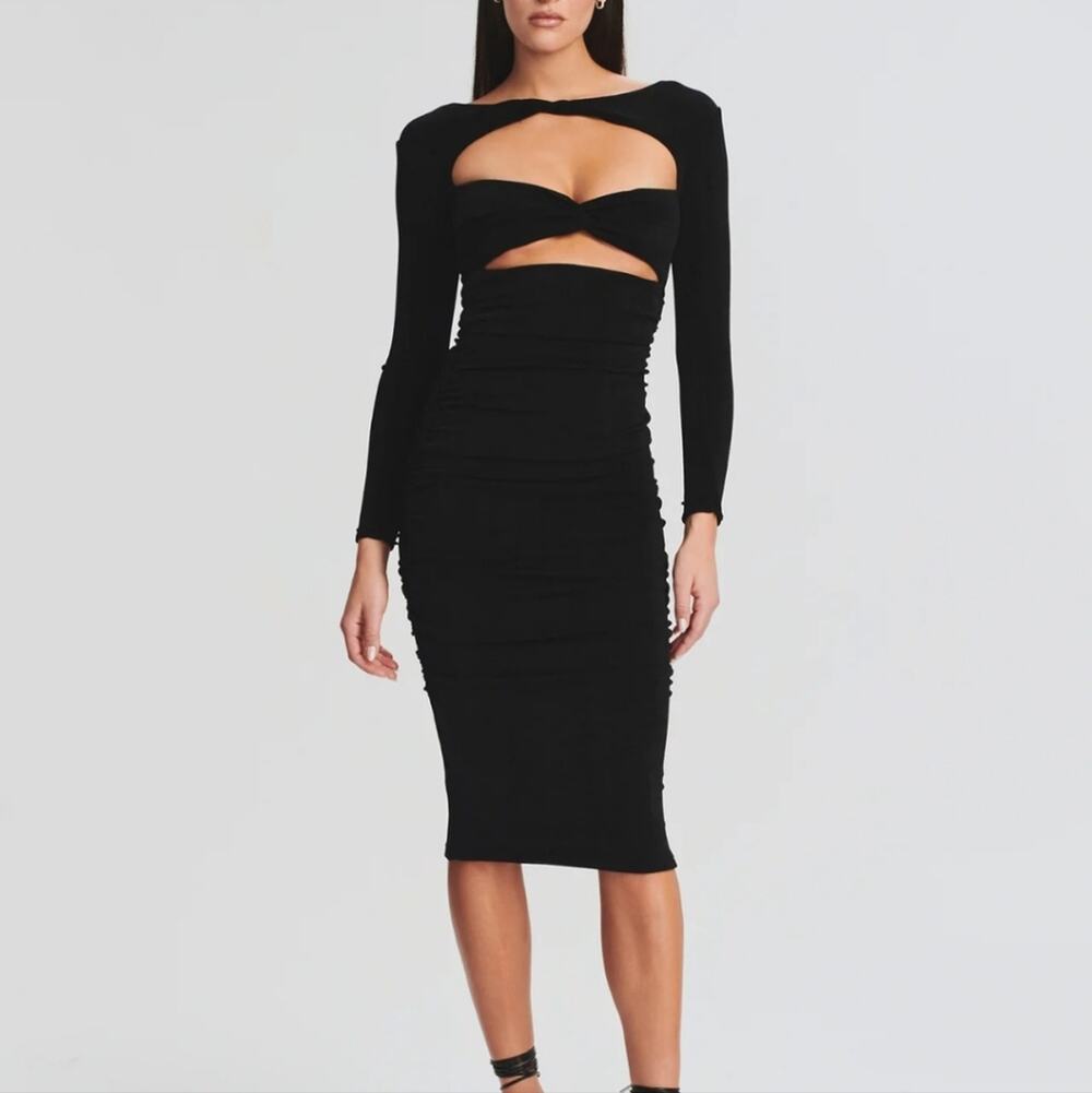 SER.O.YA Eden Cutout Midi Dress Black LBD Long Sleeve NWT Retrofete Large